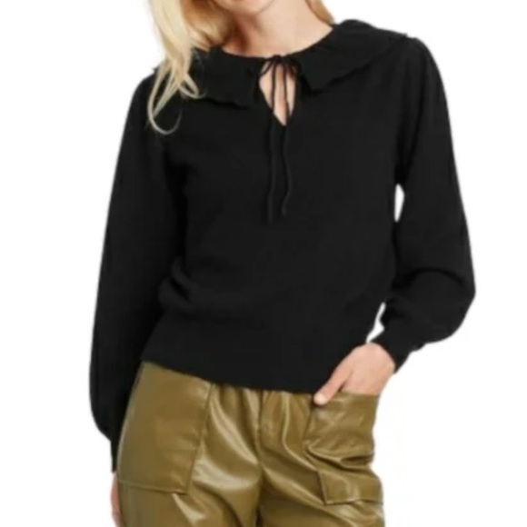 NWT MADEWELL Long Sleeve Ruffle Neck Detail Tie Closure Sweater Size Large - Picture 1 of 4